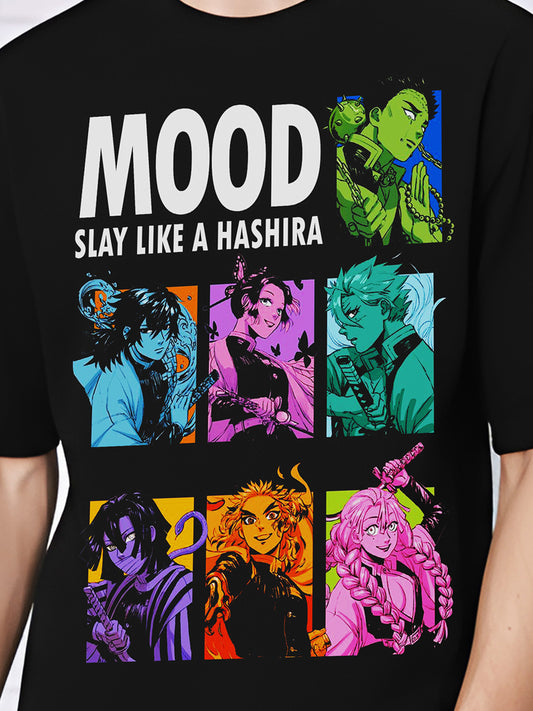 Slay Like a Hashira Demon-Slayer Mood Printed Pure Cotton Oversized Black T-shirt