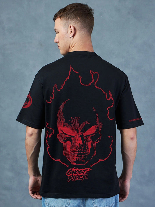 Ghost Rider Printed Pure Cotton Oversized Black T-shirt