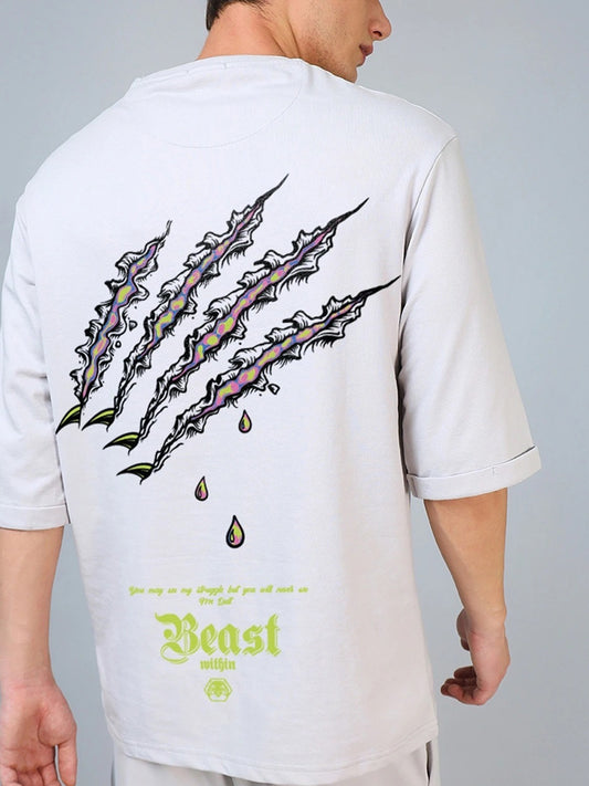 Vapour Beast Printed Pure Cotton Oversized White T-shirt