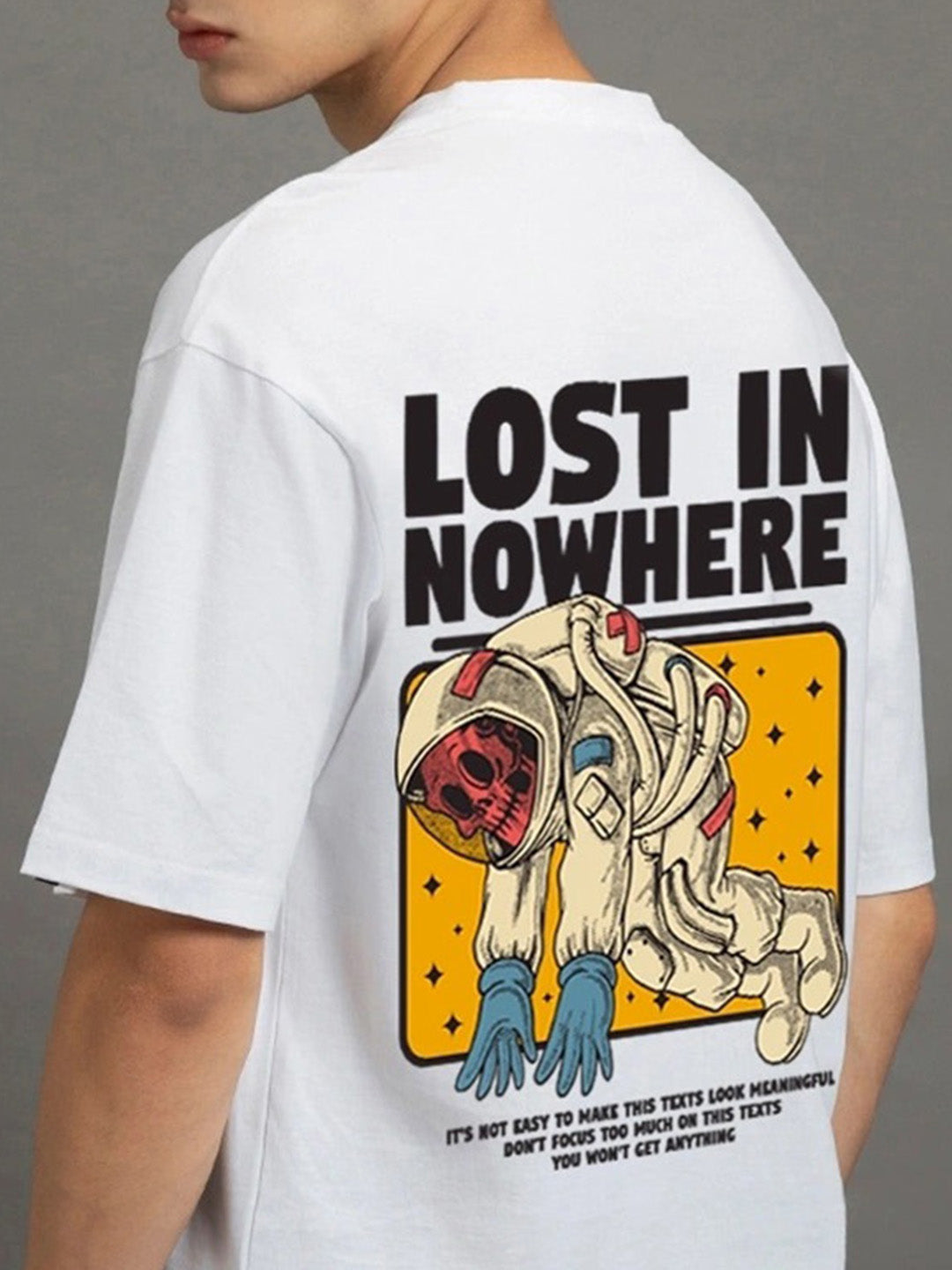Lost In Nowhere Printed Pure Cotton Oversized White T-shirt