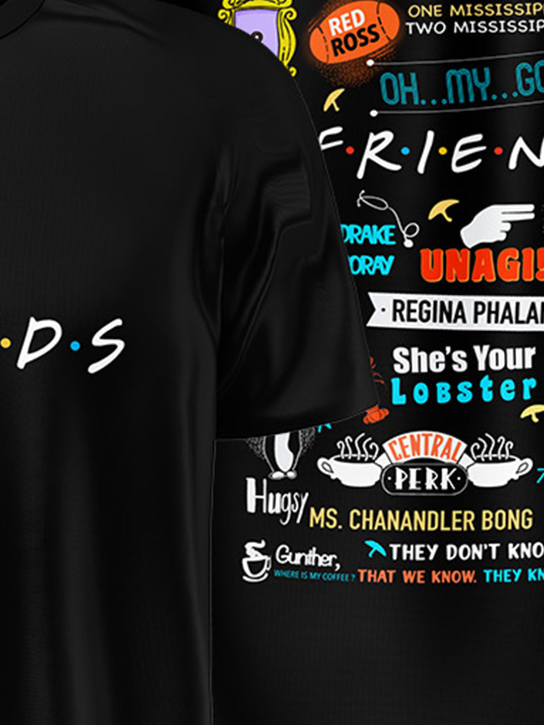 F.R.I.E.N.D.S. Doodle Graphic Printed Pure Cotton Oversized Black T-shirt