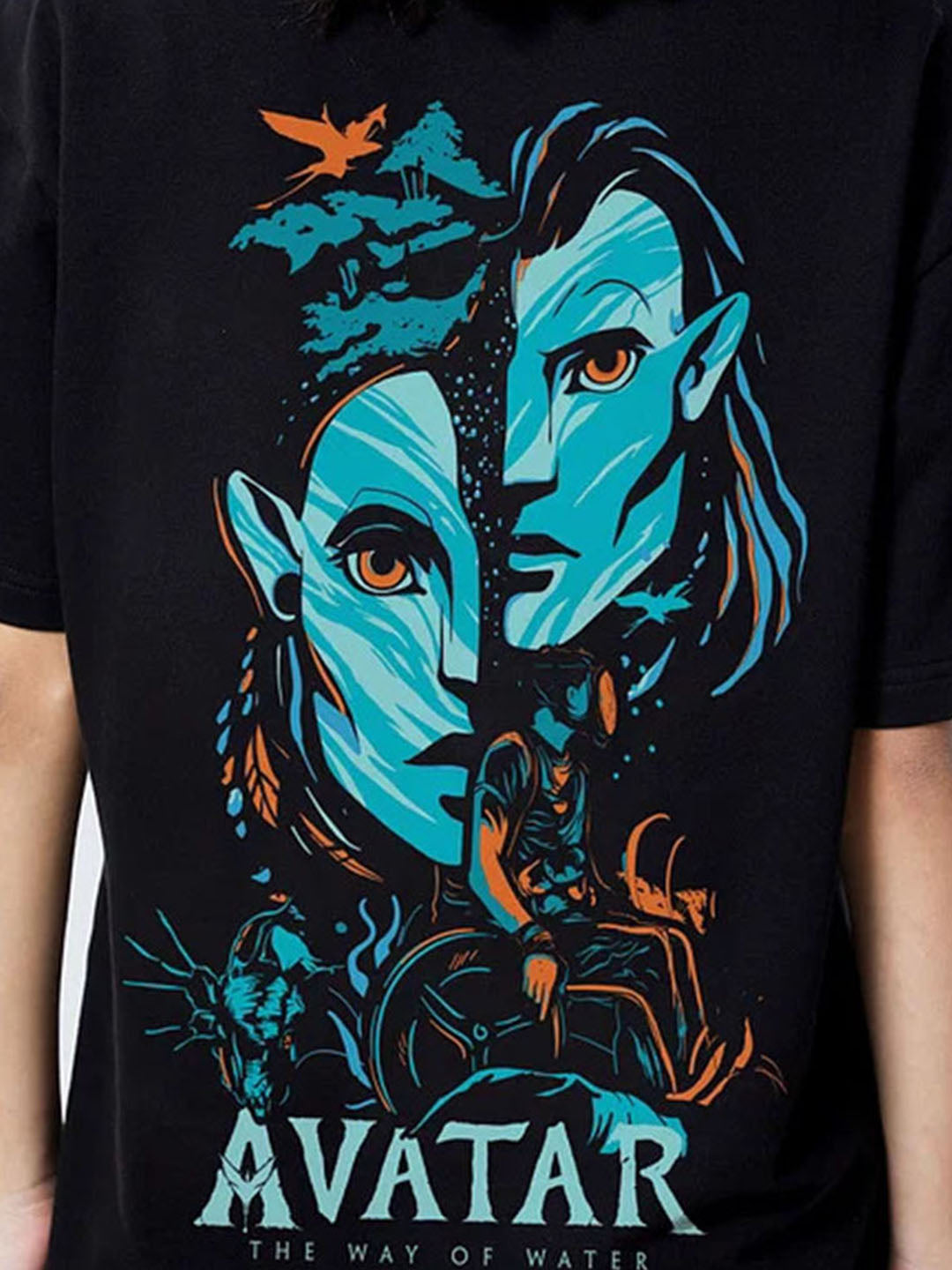 Avatar - The Way of Water Graphic Printed Pure Cotton Oversized Black T-shirt