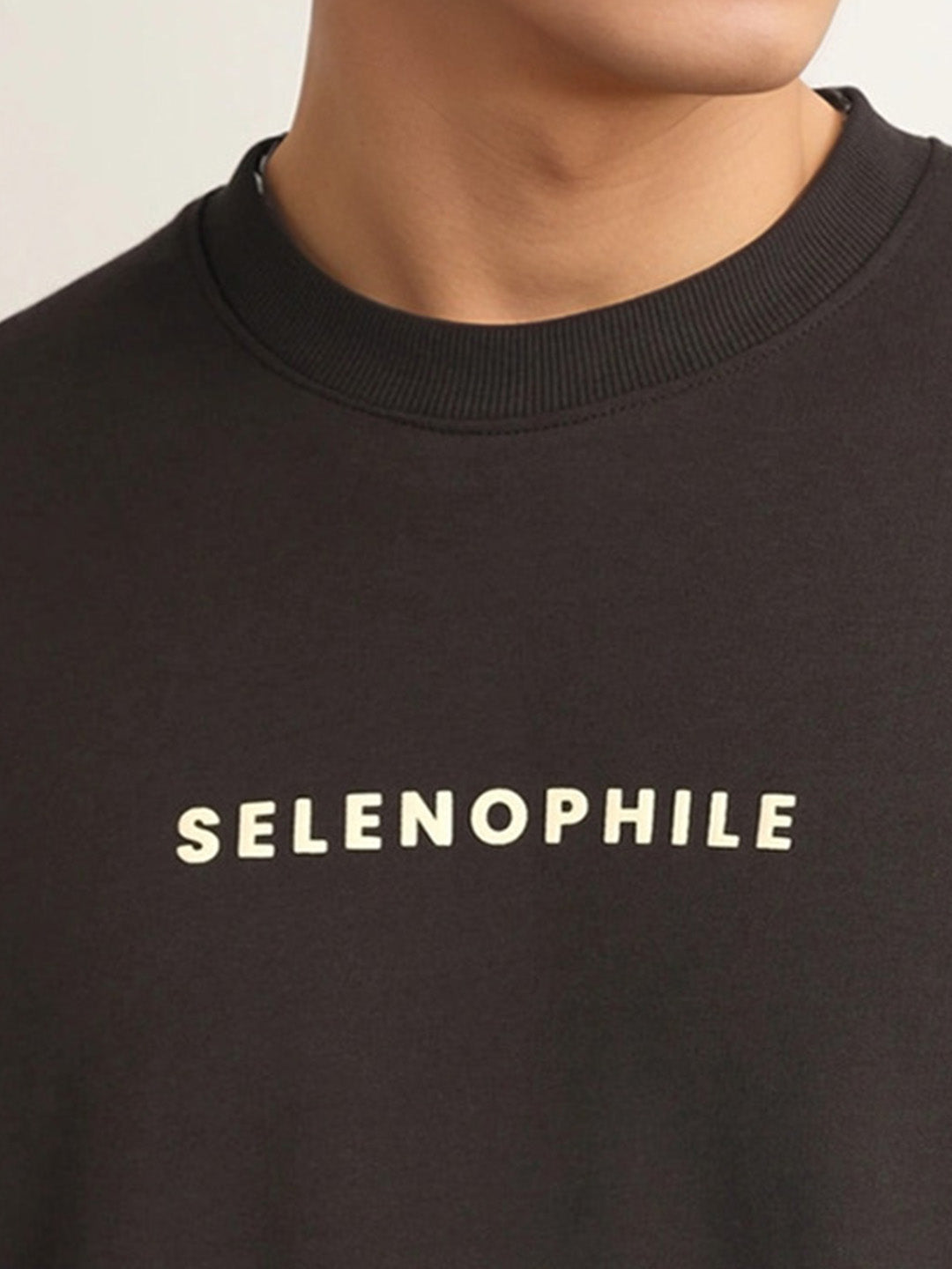 Selenophile Moon Printed Pure Cotton Oversized Brown T-shirt