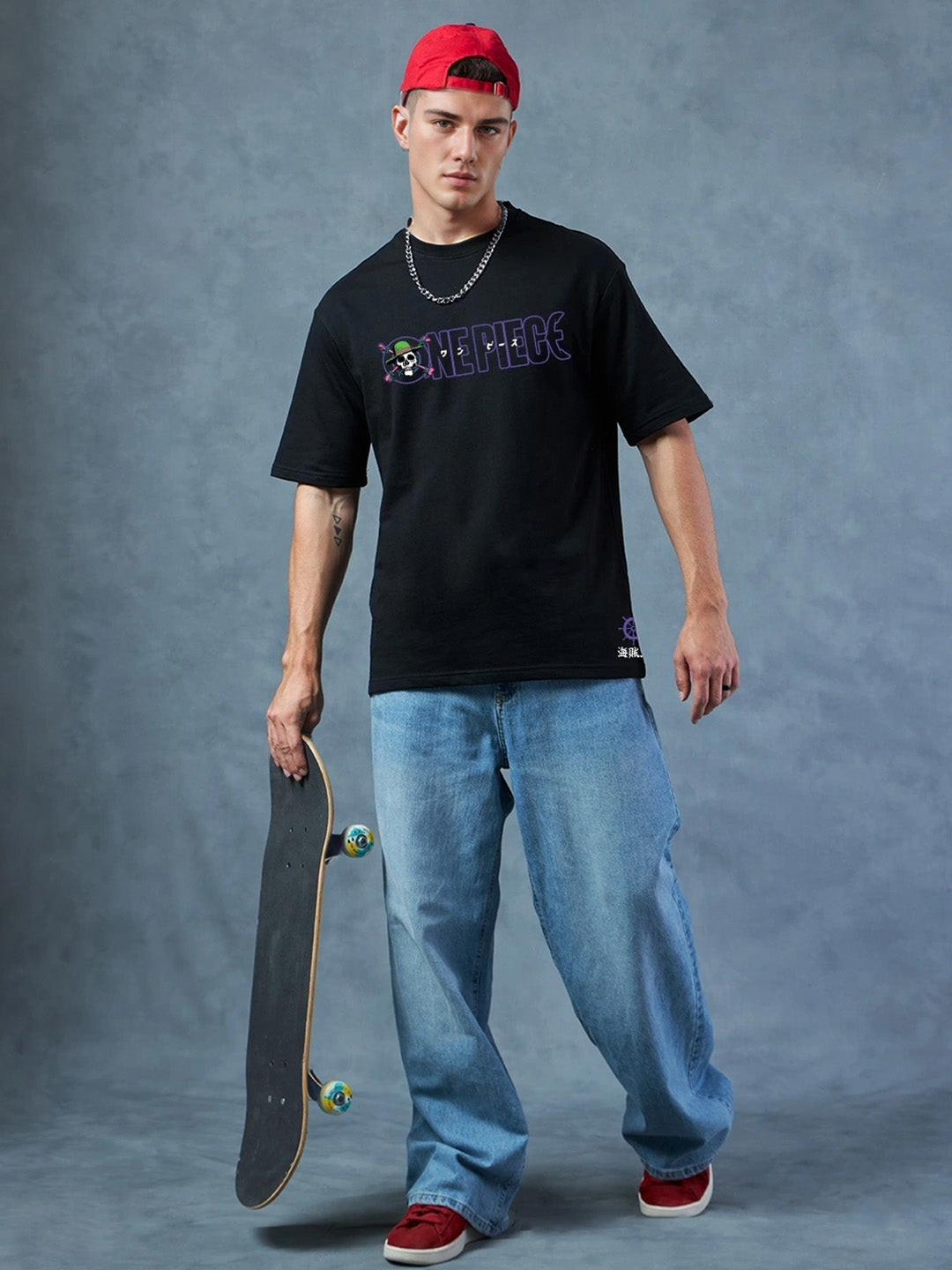 Pirate Crew - One Piece Printed Pure Cotton Oversized Black T-shirt