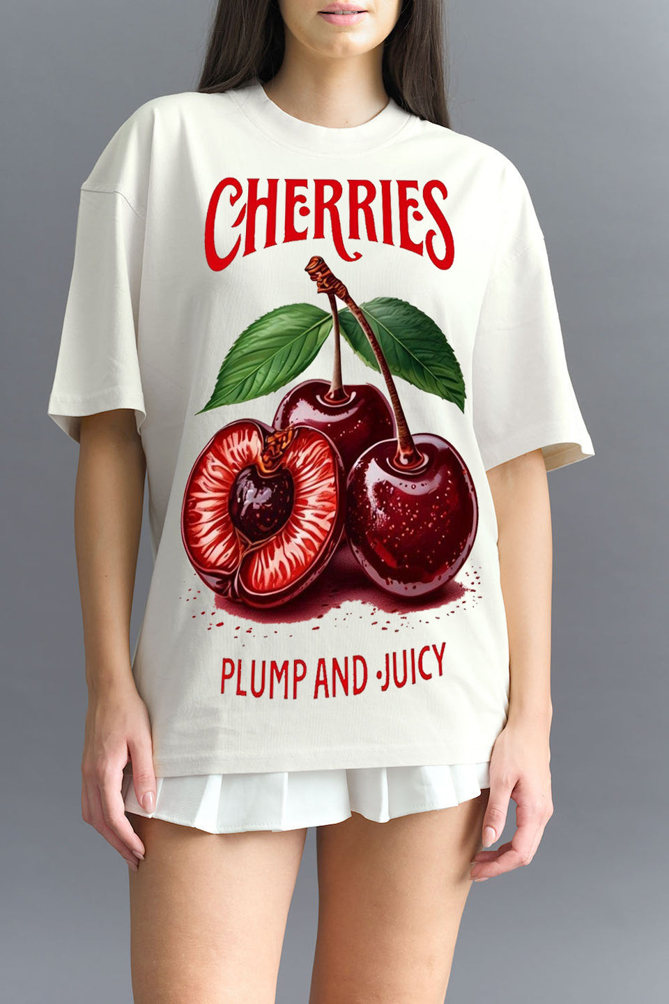 Plumpy Cherry Printed Pure Cotton Oversized T-shirt