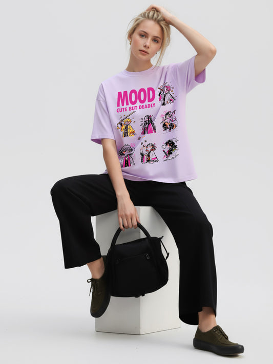 Cute but Deadly Demon-Slayer Mood Printed Pure Cotton Oversized T-shirt