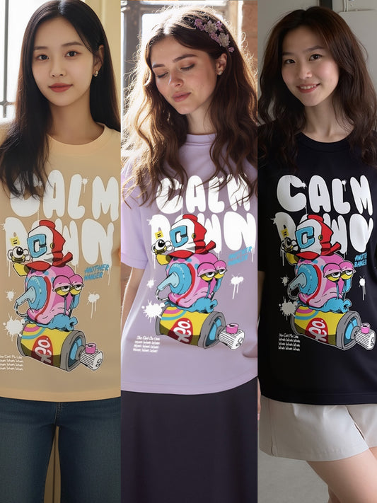 Calm Down Printed Pure Cotton Oversized T-shirt