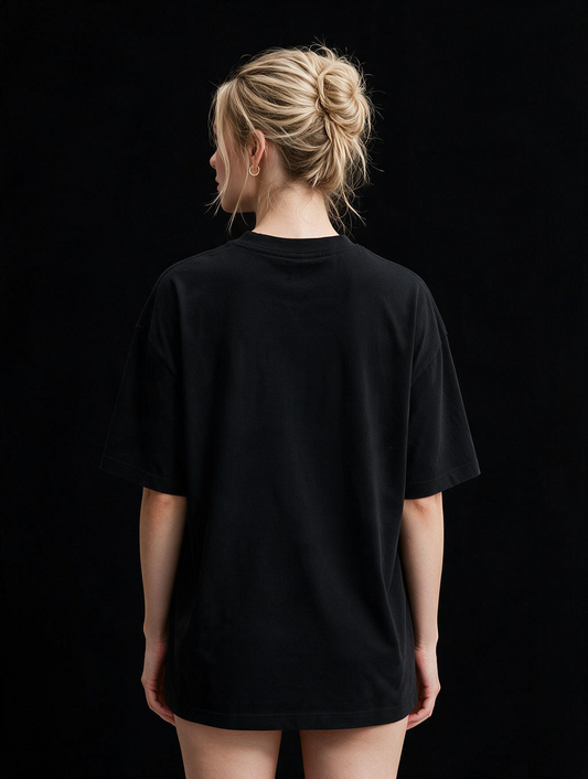 Midnight Spook Show Printed Pure Cotton Oversized Black T-shirt