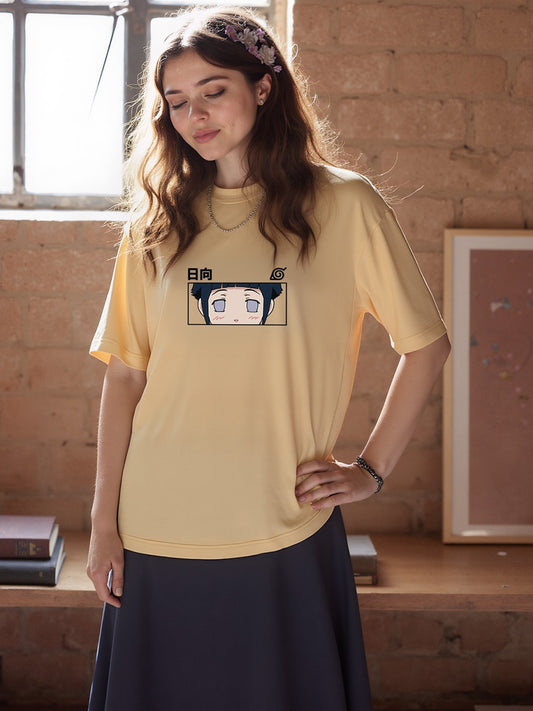 Hinata Hyuga - Ninja Printed Pure Cotton Oversized Beige T-shirt