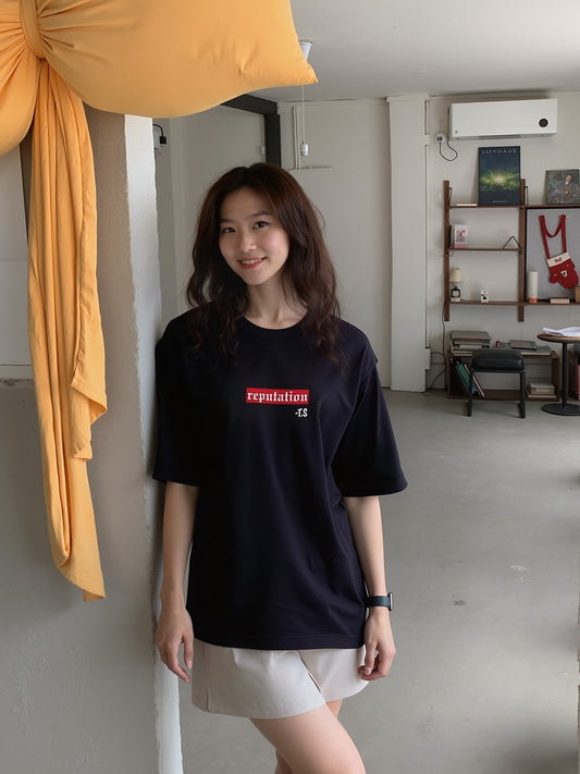 Reputation Printed Pure Cotton Oversized Black T-shirt
