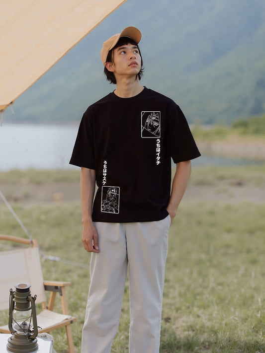 Enough Hate - Uchiha Brothers Printed Pure Cotton Oversized Black T-shirt