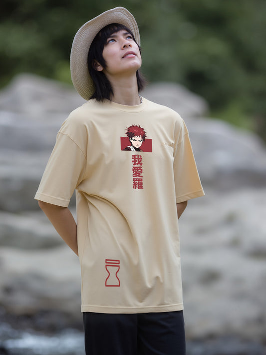 Gaara of the Desert Printed Pure Cotton Oversized Beige T-shirt