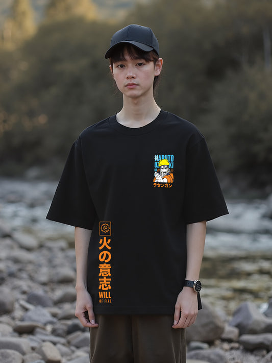 Dattebayo Graphic Printed Pure Cotton Oversized Black T-shirt