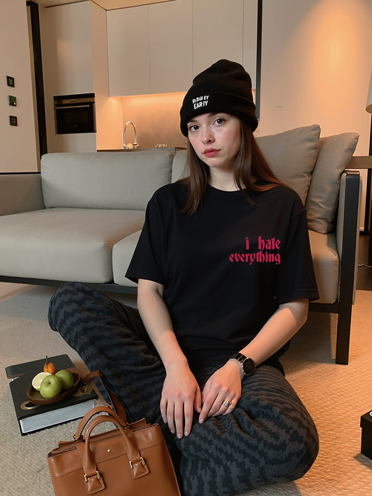 Killer Queen - Wednesday Printed Pure Cotton Oversized Black T-shirt