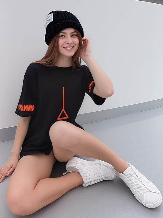 Chainsaw-man Anime Printed Pure Cotton Oversized Black T-shirt