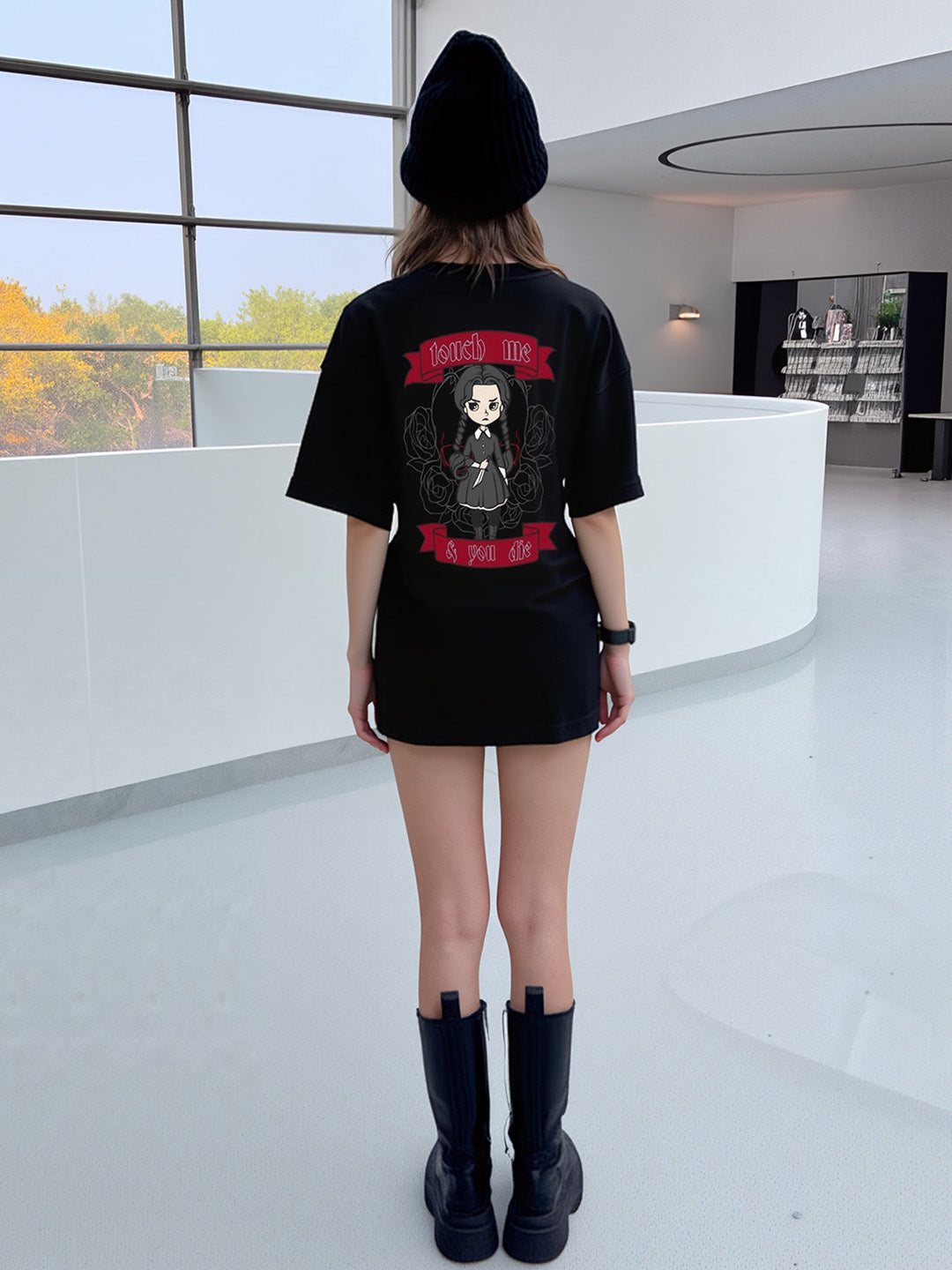 Killer Queen - Wednesday Printed Pure Cotton Oversized Black T-shirt