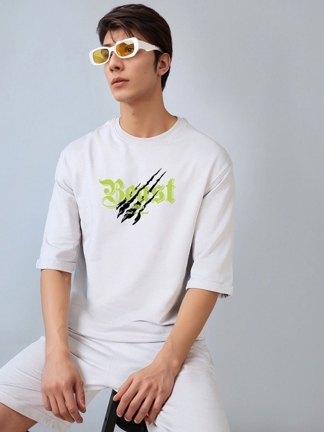 Vapour Beast Printed Pure Cotton Oversized White T-shirt