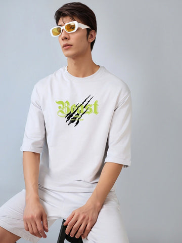 Vapour Beast Printed Pure Cotton Oversized White T-shirt