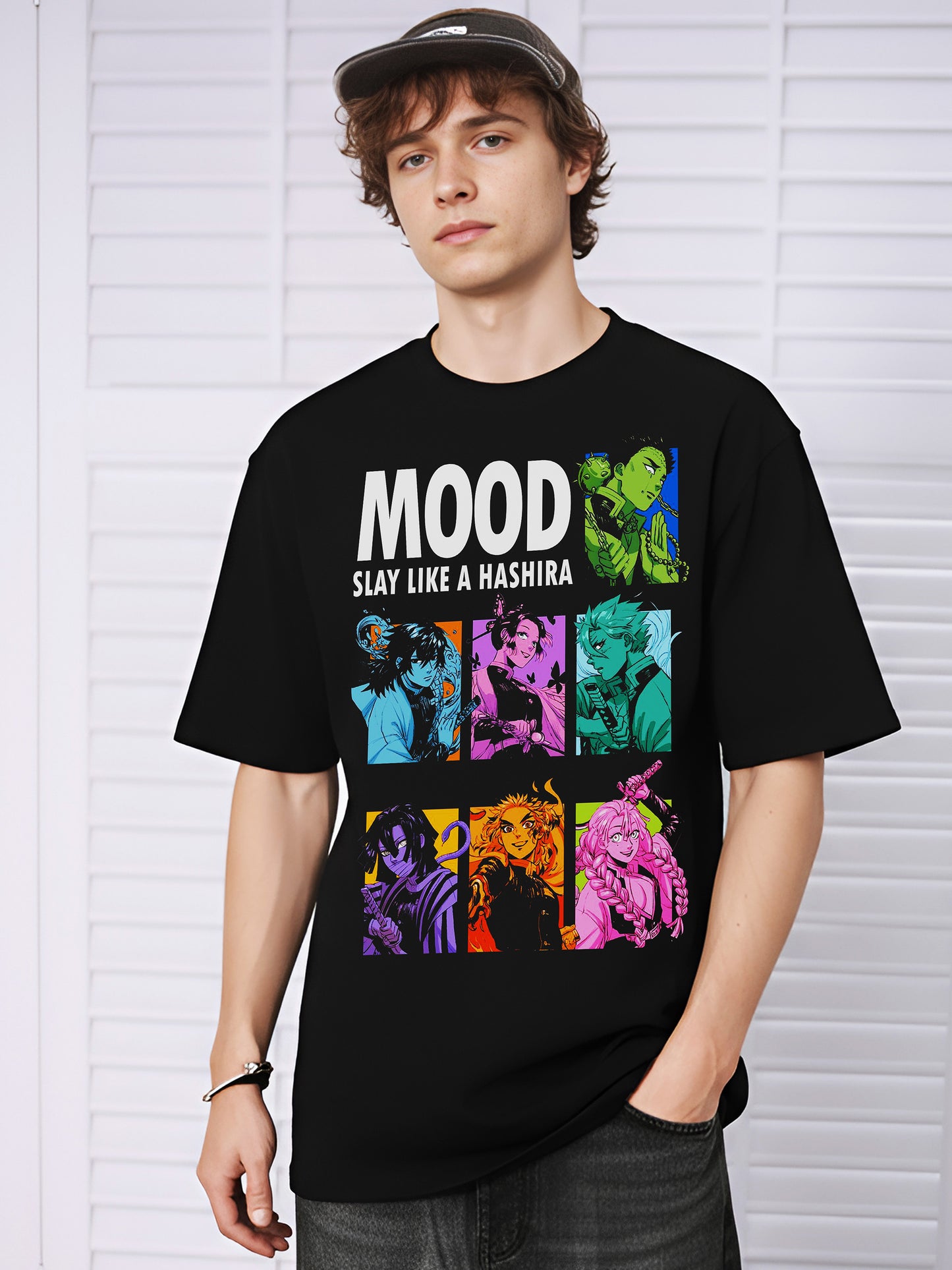 Slay Like a Hashira Demon-Slayer Mood Printed Pure Cotton Oversized Black T-shirt