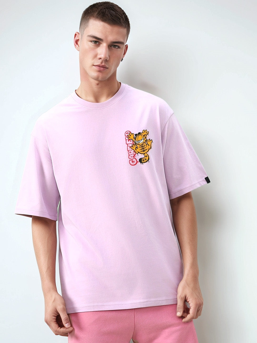 GARFIELD - Hug It Out Printed Pure Cotton Oversized Purple T-shirt