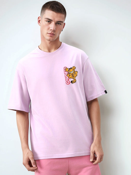 GARFIELD - Hug It Out Printed Pure Cotton Oversized Purple T-shirt