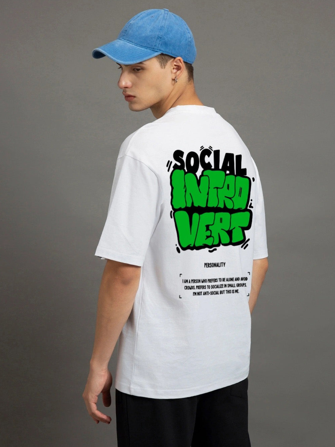 Introvert Printed Pure Cotton Oversized White T-shirt