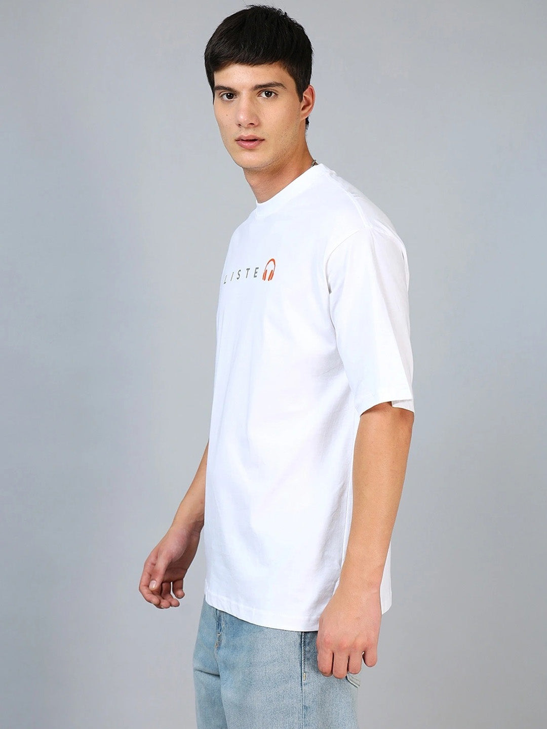 Keep Listening Printed Pure Cotton Oversized White T-shirt