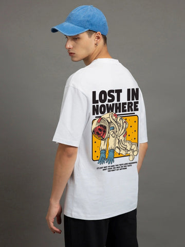 Lost In Nowhere Printed Pure Cotton Oversized White T-shirt