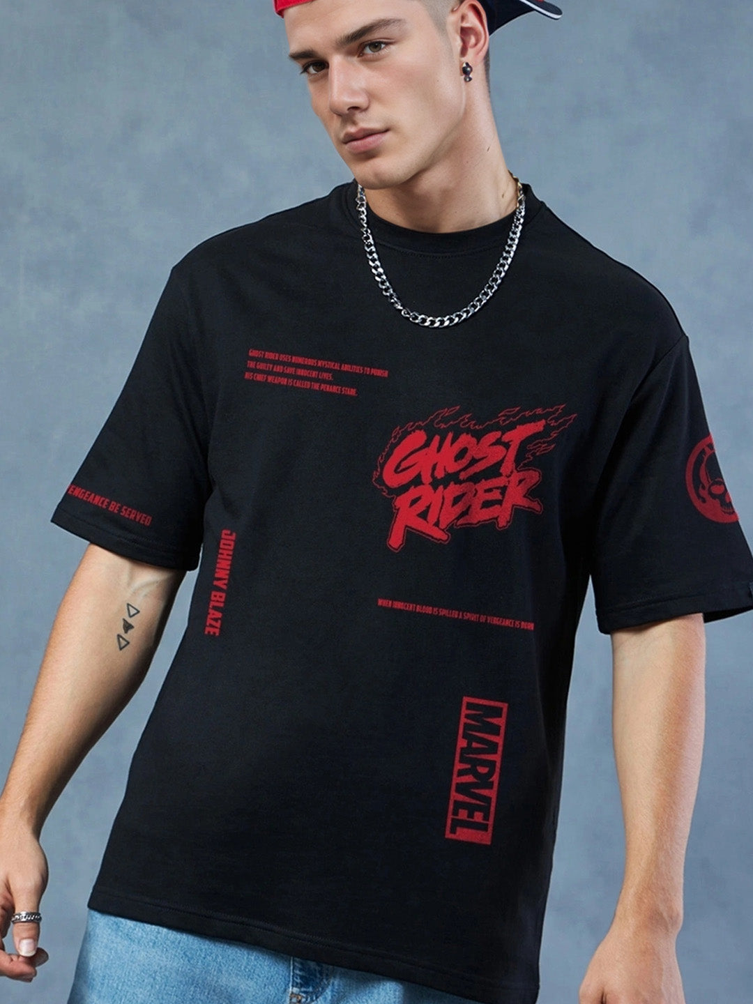 Ghost Rider Printed Pure Cotton Oversized Black T-shirt
