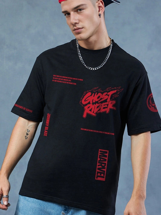 Ghost Rider Printed Pure Cotton Oversized Black T-shirt