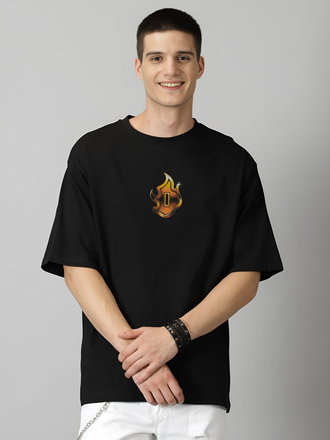 Flame Hashira & Akaza Demon-Slayer Printed Pure Cotton Oversized Black T-shirt