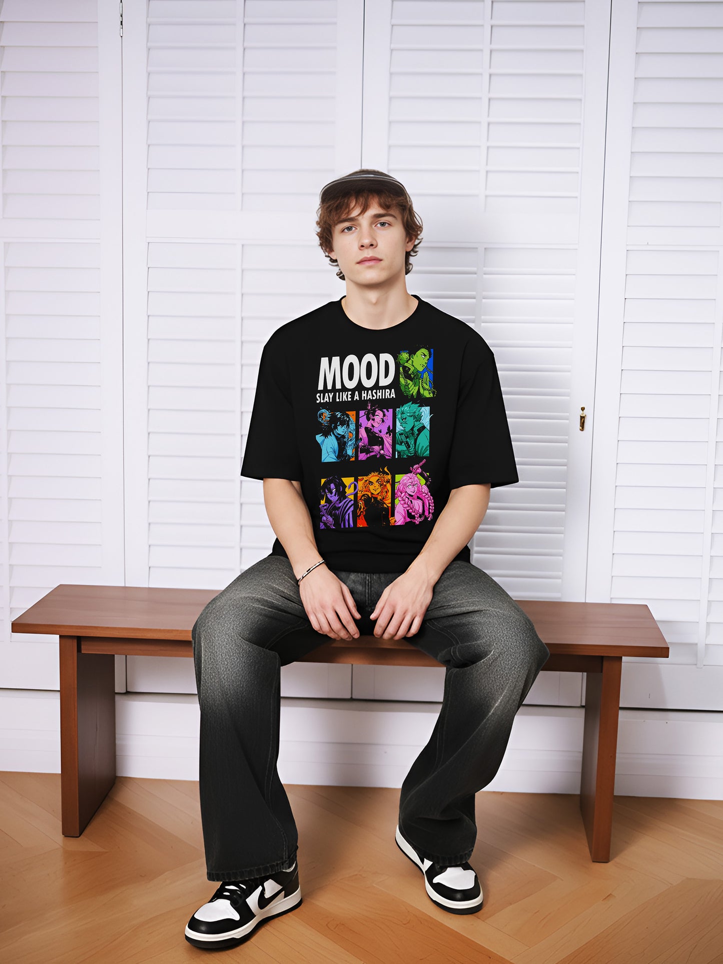 Slay Like a Hashira Demon-Slayer Mood Printed Pure Cotton Oversized Black T-shirt