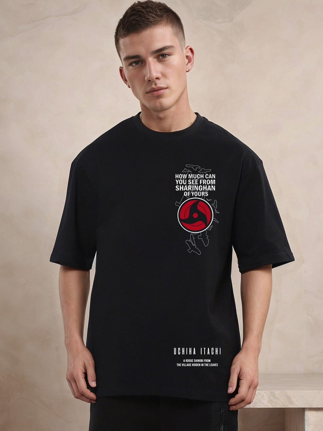 Itachi Moment - Uchiha Clan Printed Pure Cotton Oversized Black T-shirt