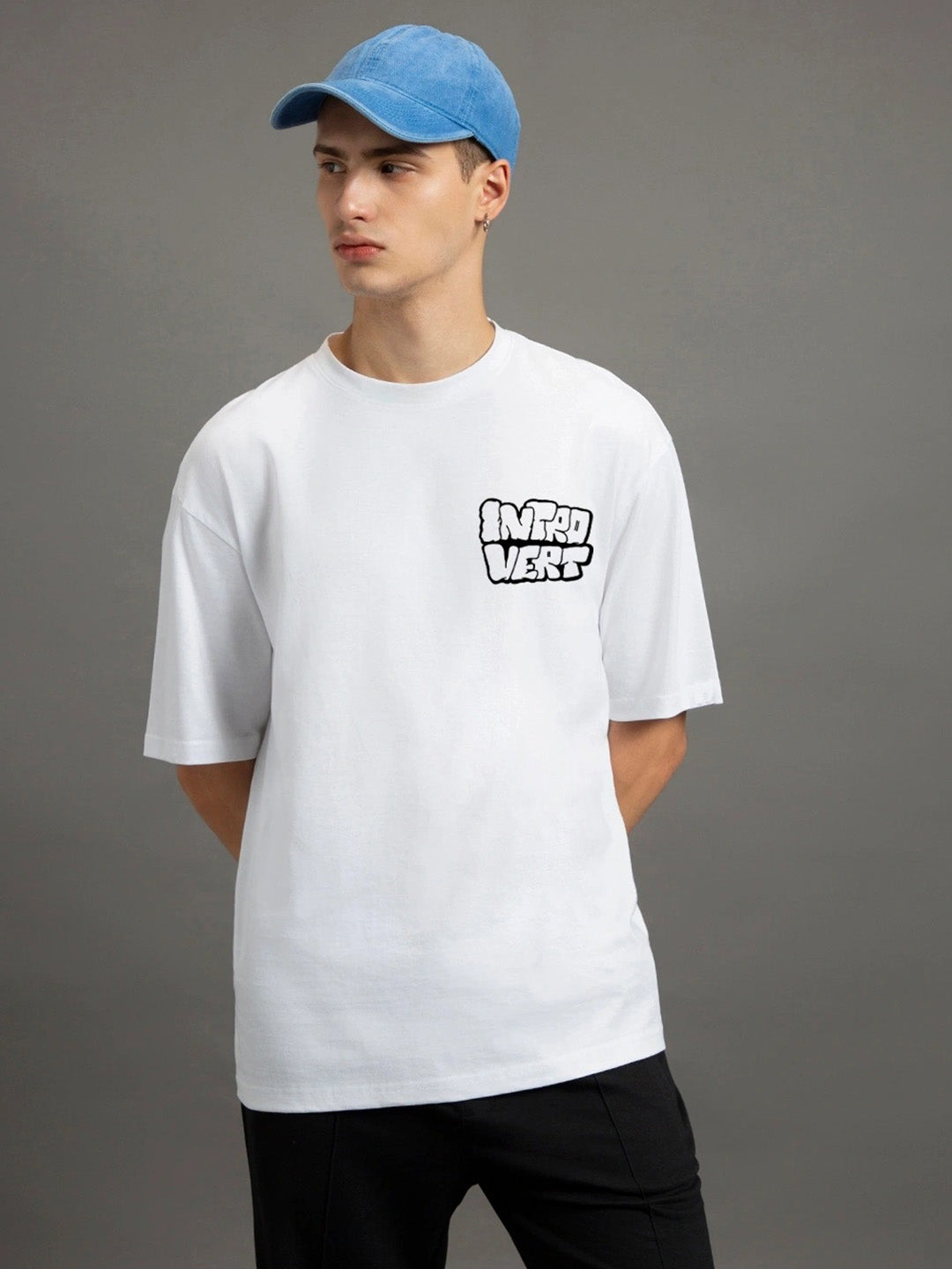 Introvert Printed Pure Cotton Oversized White T-shirt