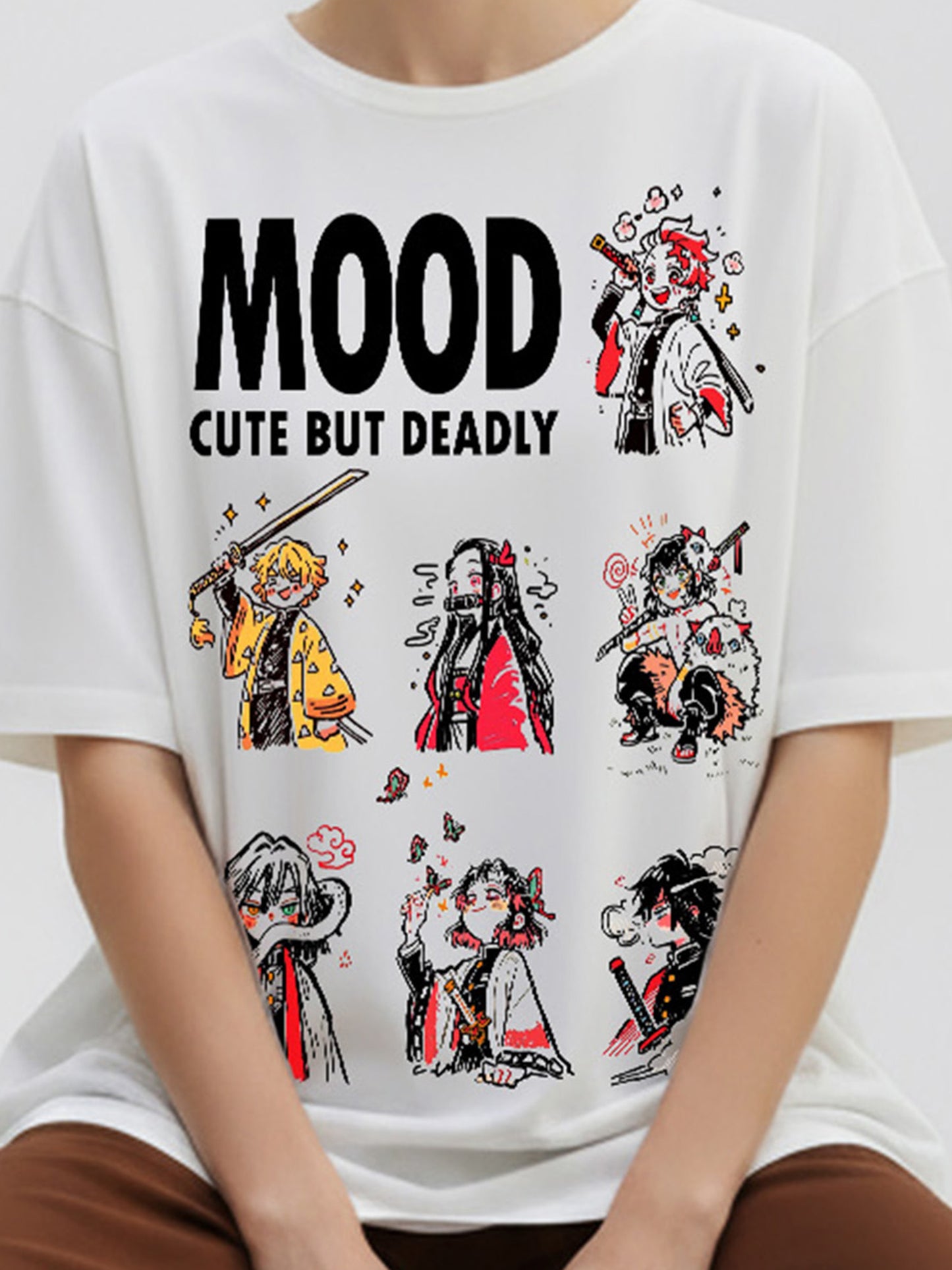 Cute but Deadly Demon-Slayer Mood Printed Pure Cotton Oversized T-shirt
