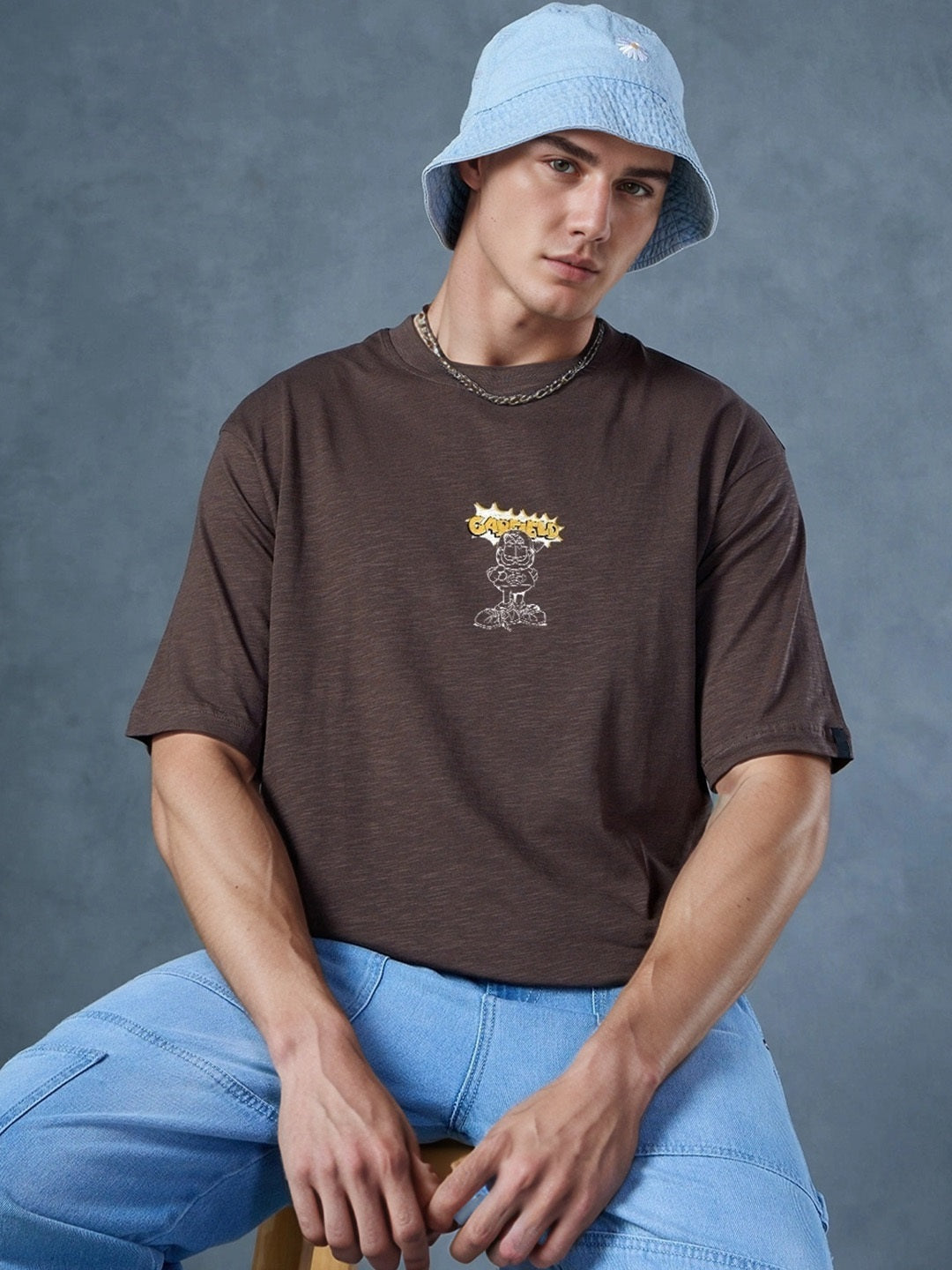 Garfield Attitude Printed Pure Cotton Oversized Brown T-shirt