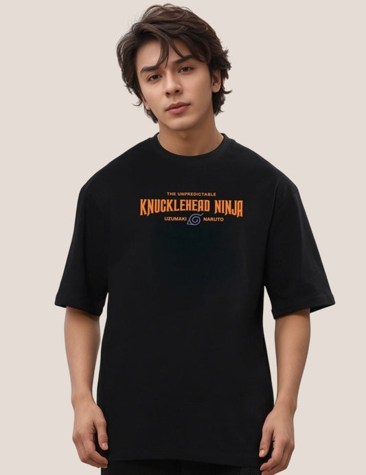 Kyuubi Mode - Nine tail Fox Graphic Printed Pure Cotton Oversized Black T-shirt