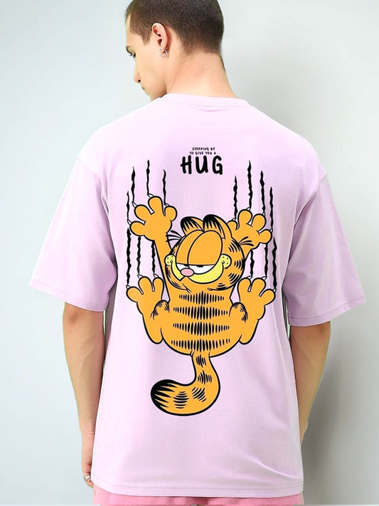 GARFIELD - Hug It Out Printed Pure Cotton Oversized Purple T-shirt