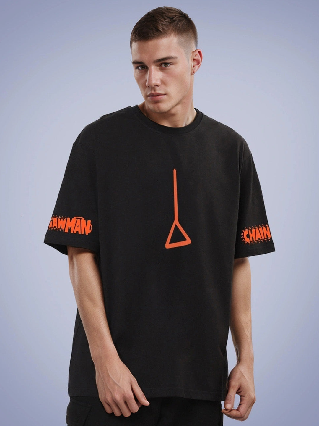 Chainsaw-man Anime Printed Pure Cotton Oversized Black T-shirt