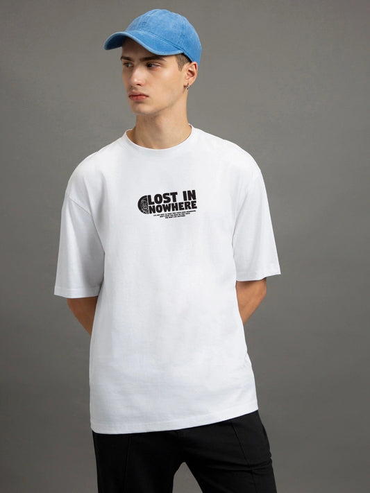 Lost In Nowhere Printed Pure Cotton Oversized White T-shirt