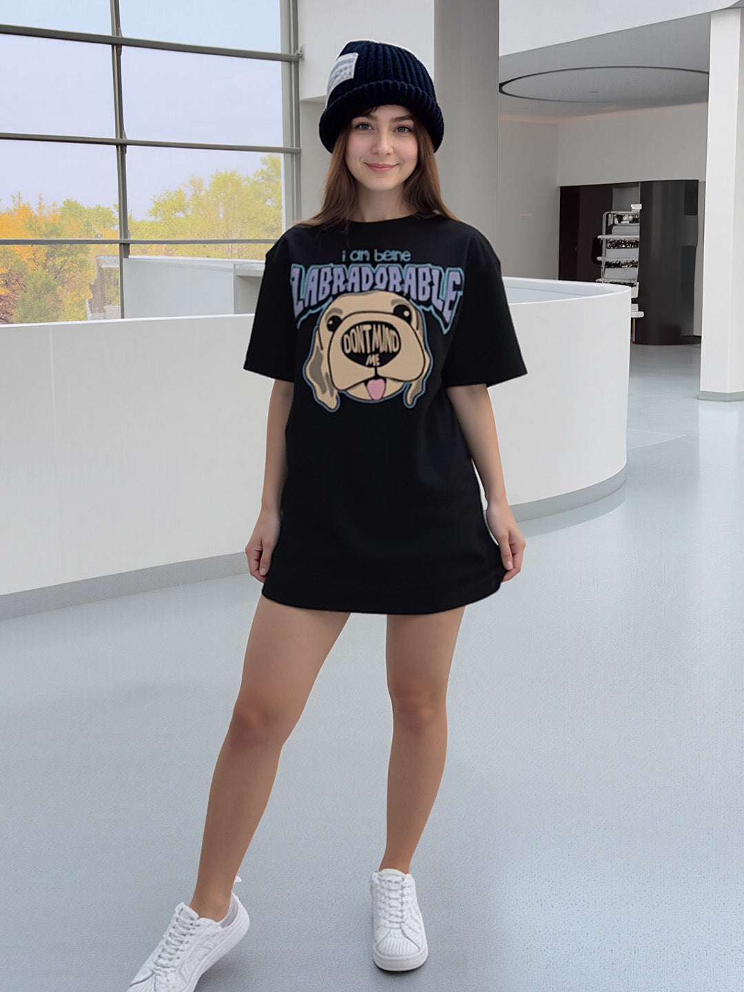 Labradorable Printed Pure Cotton Oversized Black T-shirt