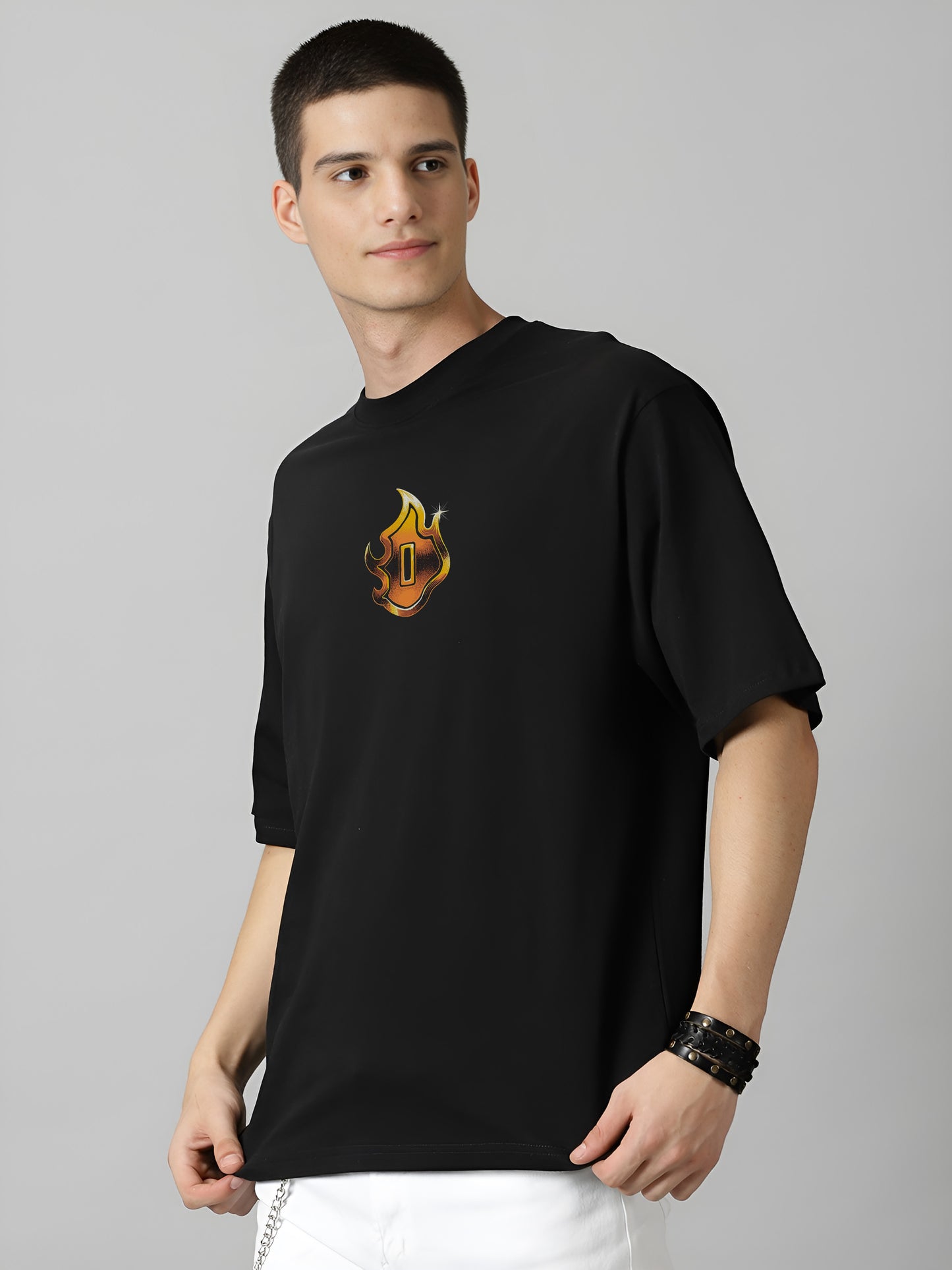 Flame Hashira & Akaza Demon-Slayer Printed Pure Cotton Oversized Black T-shirt