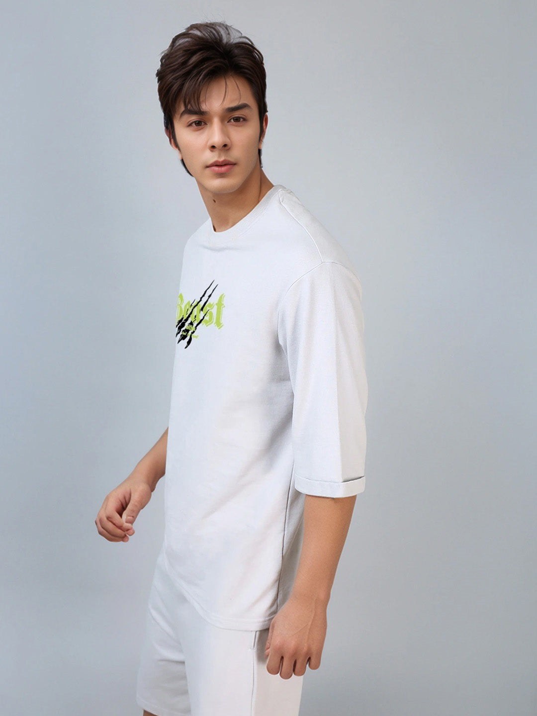 Vapour Beast Printed Pure Cotton Oversized White T-shirt