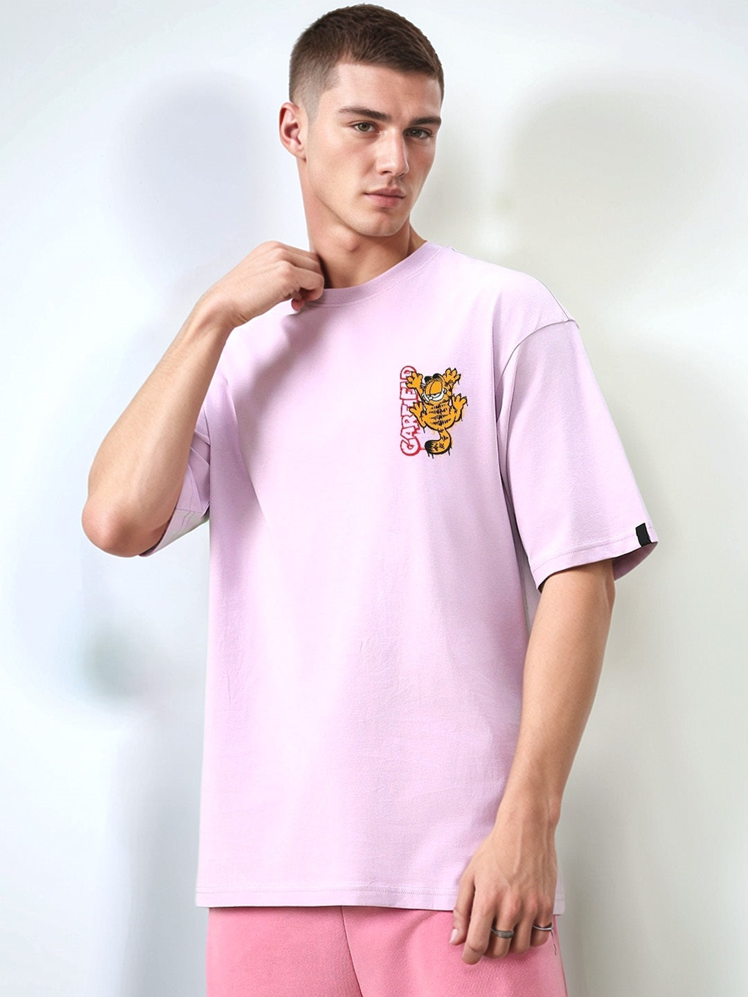 GARFIELD - Hug It Out Printed Pure Cotton Oversized Purple T-shirt