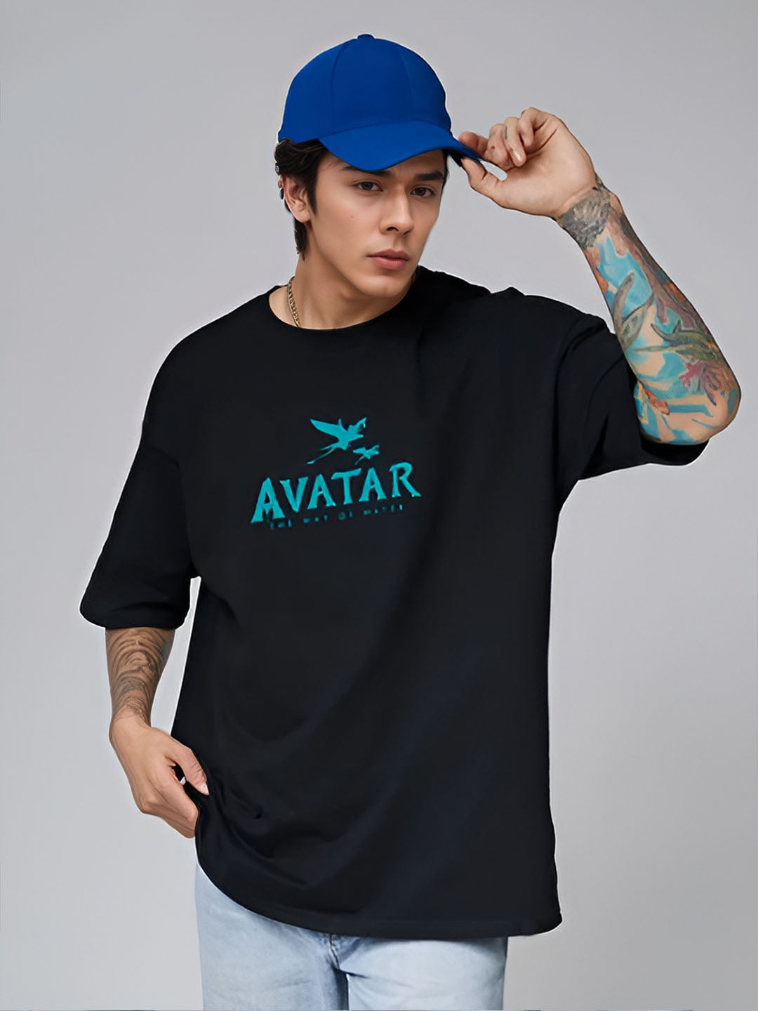 Avatar - The Way of Water Graphic Printed Pure Cotton Oversized Black T-shirt