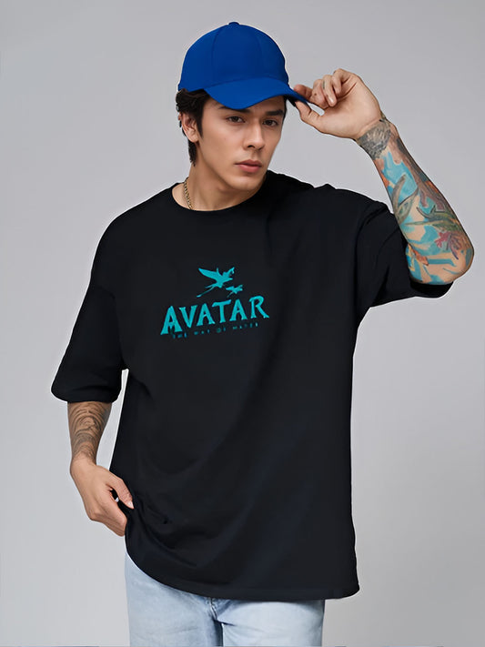 Avatar - The Way of Water Graphic Printed Pure Cotton Oversized Black T-shirt