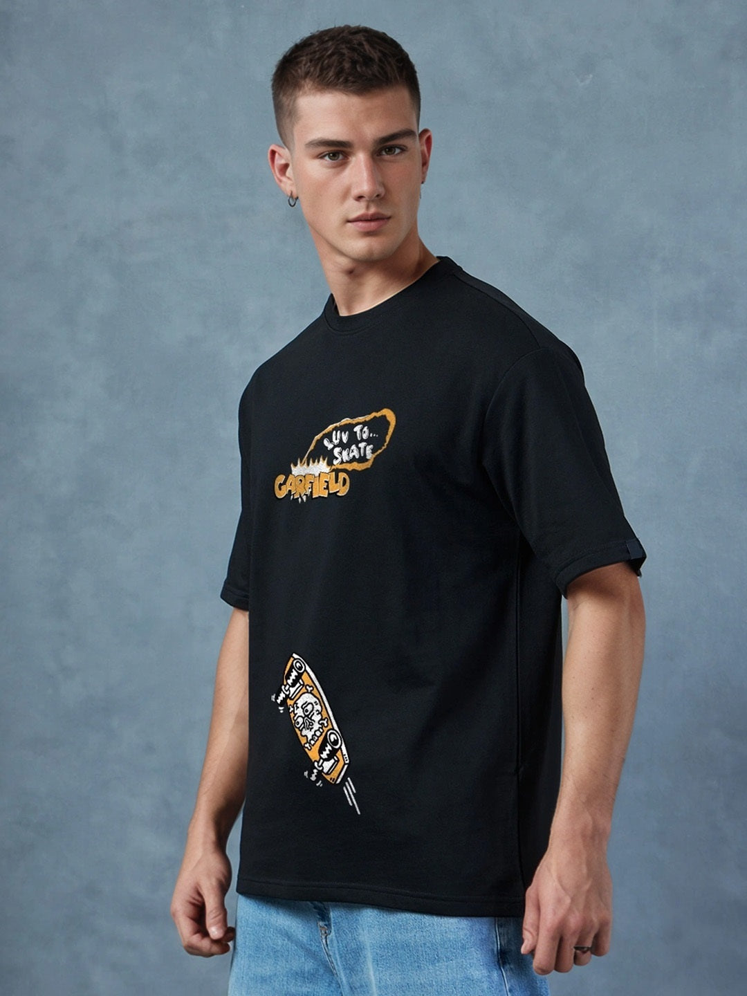 Garfield Skater Printed Pure Cotton Oversized Black T-shirt
