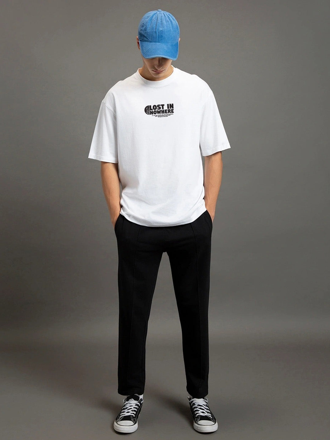 Lost In Nowhere Printed Pure Cotton Oversized White T-shirt