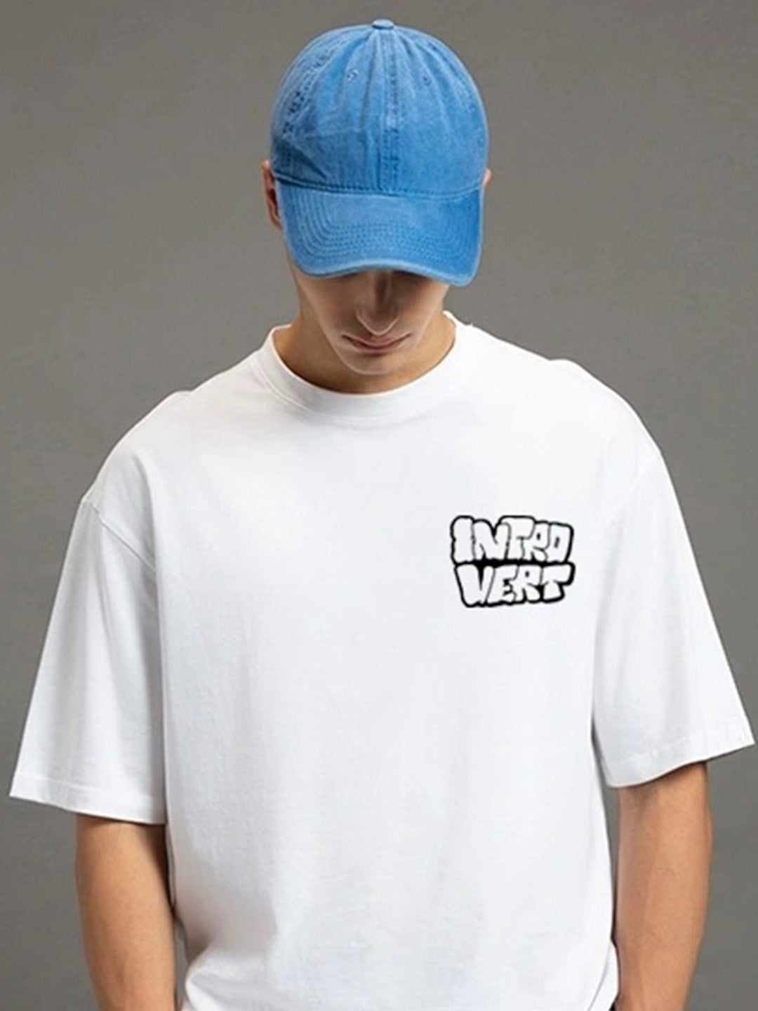 Introvert Printed Pure Cotton Oversized White T-shirt