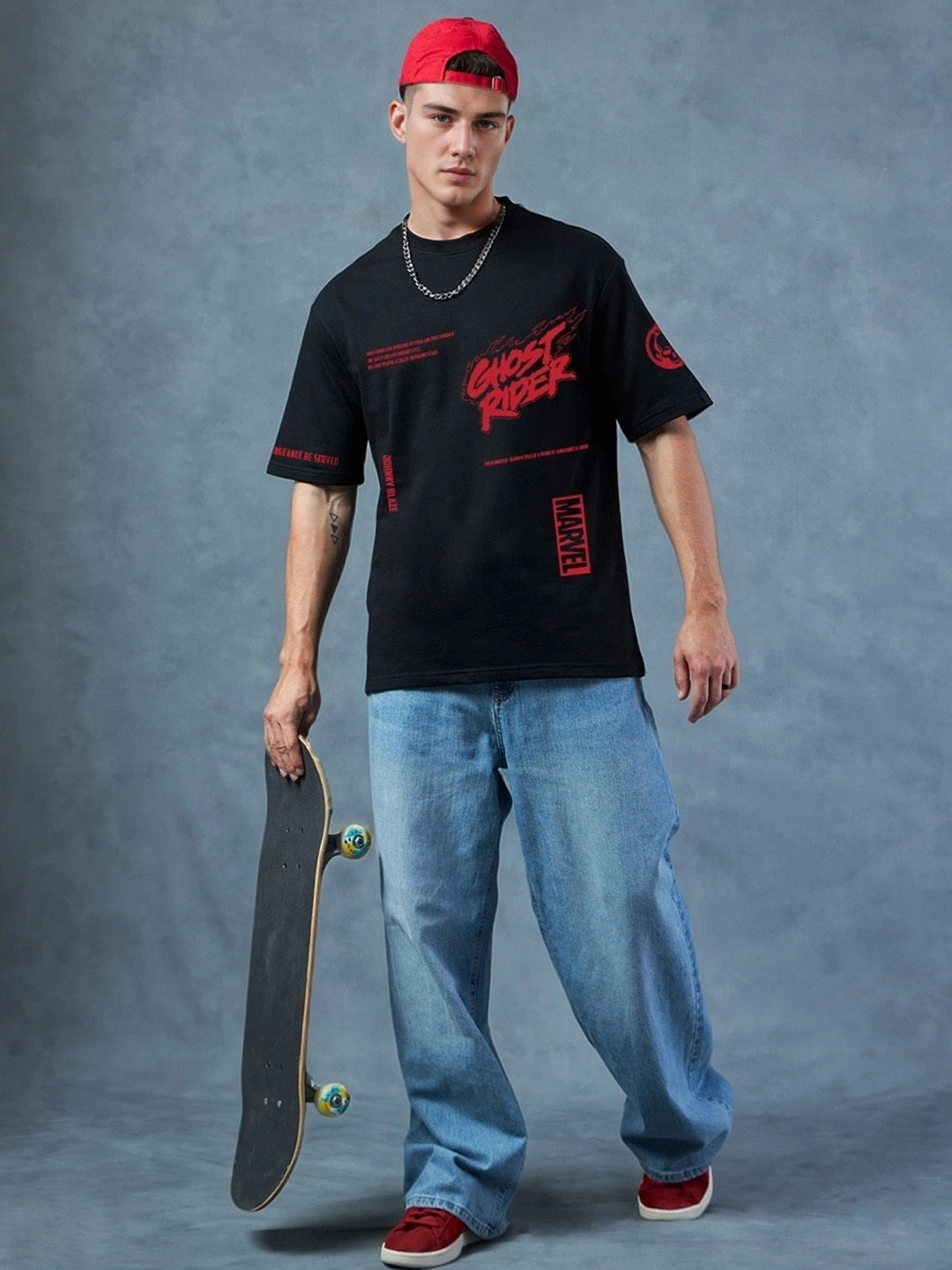 Ghost Rider Printed Pure Cotton Oversized Black T-shirt